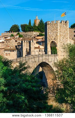 Medieval Town With Bridge. Besalu, Catalonia, Spain