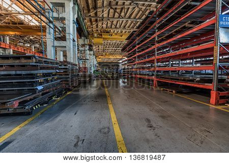 Interior of workshop in a plant that manufactures agricultural equipment