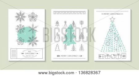 Hipster Christmas greeting card design with flat line icons