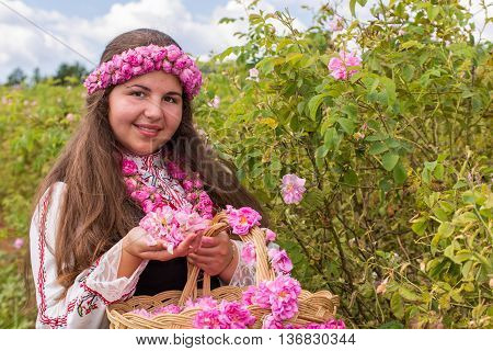 Girl Picking Roses
