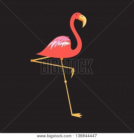 Silhouette of a red flamingo on the black background