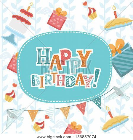 Vector Birthday Card on backgound birthday elements