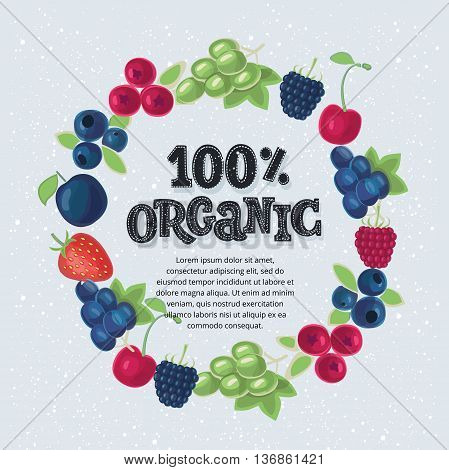 Fruits in a circle. Gardening, horticulture. Organic Food banner. Vector illustration and lettering