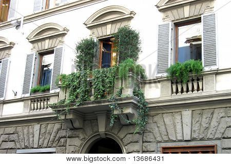 Fenêtre avec balcon et fleurs