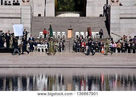 Sydney Australia - July 3 2016. The National Reserve Forces Day Parade at the ANZAC Memorial in Hyde Park South. The parade celebrated the Centenary of the Western Front battles in 1916.