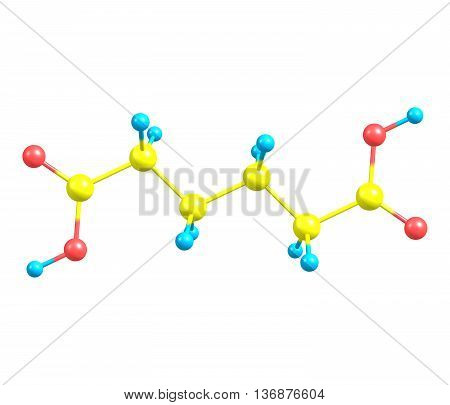 Adipic acid is the organic compound. It is a precursor for the production of nylon. 3d illustration