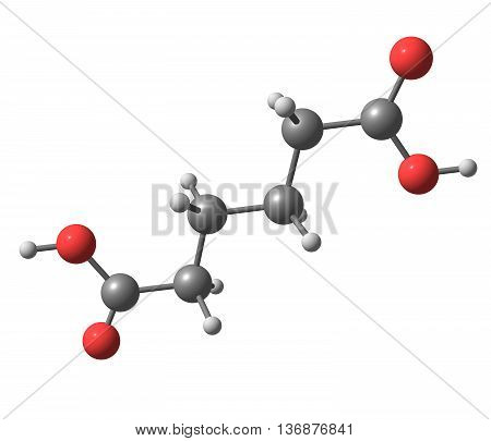 Adipic acid is the organic compound. It is a precursor for the production of nylon. 3d illustration