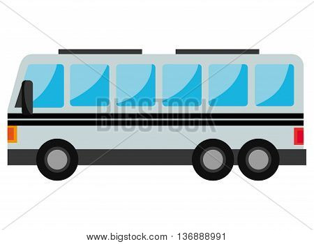 White bus with black stripes and windos isolated on white background, vector illustration.