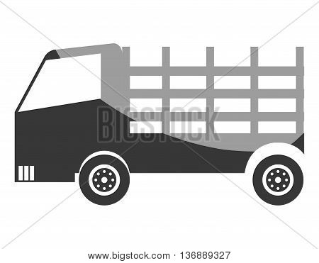 Truck vehicle in black and white colors isolated icon ove white background, vector illustration.