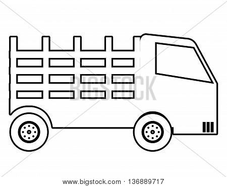 Truck vehicle in black and white colors isolated icon ove white background, vector illustration.