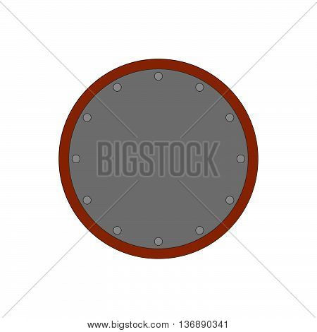 Sign shield silver. Protection icon isolated on white background. Flat mark. Symbol of a steel guard. Color element. Round logo for military and security. Stock vector illustration