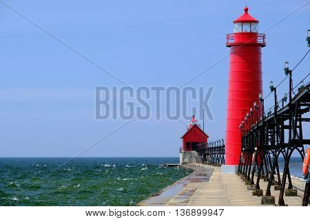 Grand Haven South Pierhead Inner Light, built in 1905, Lake Michigan, MI, USA