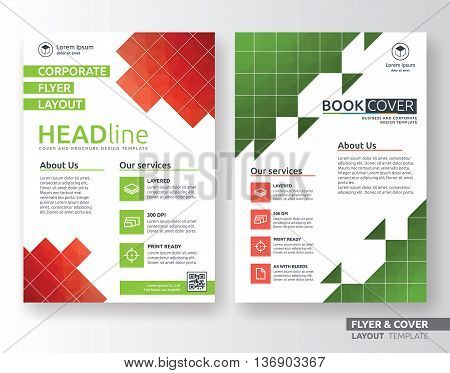 Multipurpose corporate business flyer layout design. Suitable for flyer brochure book cover and annual report. Red and green color in A4 size template background with bleeds. Vector illustration