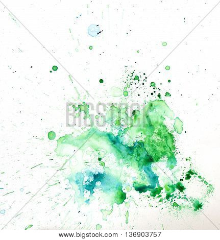 Green bluea watercolour splatter. Blue ink spot blotch isolated. Beautiful watercolor smudges