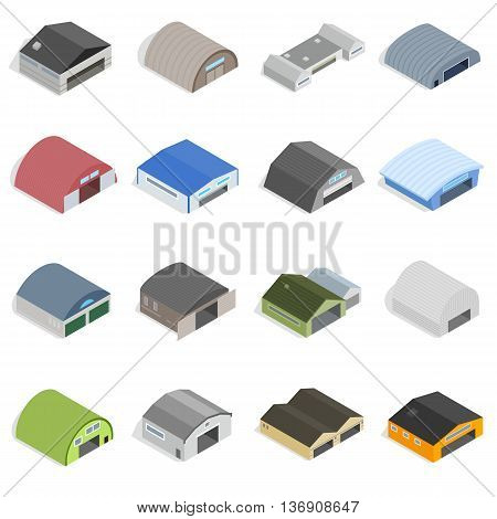 Hangar Icons set in isometrc 3d style isolated vector illustration