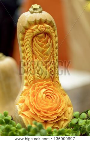 carved and decorated pumpkin by Thai carvers