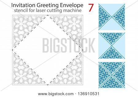 Envelope template 7 For Laser cutting. Square format. Die of wedding and invitation card. Vector Illustration isolated on white background.