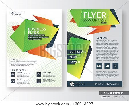 Multipurpose corporate business flyer layout design. Suitable for flyer brochure book cover and annual report. green and orange color in A4 size template background with bleeds. Vector illustration