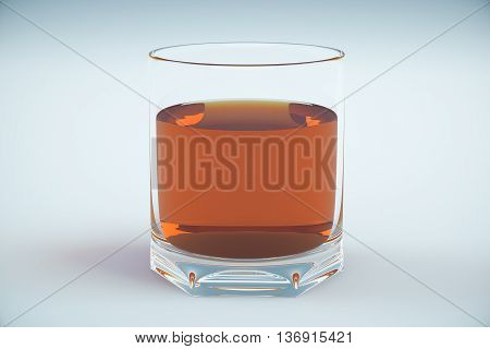 Full cognac glass on light background. 3D Rendering
