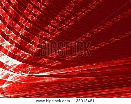 Abstract technology background - computer-generated image. Fractal artwork - red rays with perspective and textured surface. For banners, posters, web-design.