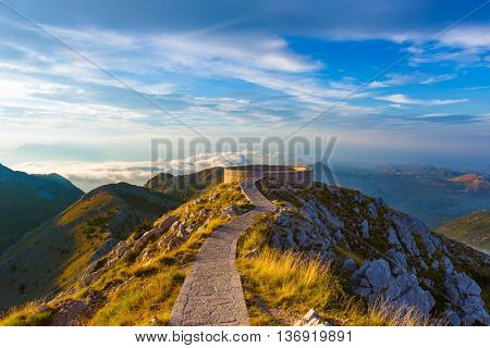 Lovcen Mountains National park at sunset in Montenegro
