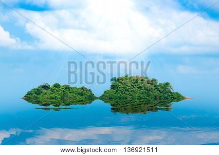 island and sea reflex Summer background. Thailand.