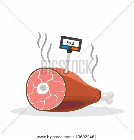 Thermometer for food stuck in a pig foot for the correct temperature of cooking meat. Digital thermometer for food.