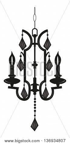 Classic chandelier with Crystals on white background. Luxury decor accessory design. Vector illustration sketch