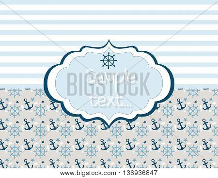 Nautical or marine themedcard with anchor knots and wheel for yacht sailing. Maritime theme pattern. Vector