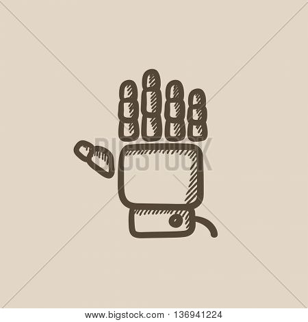 Robot hand vector sketch icon isolated on background. Hand drawn Robot hand icon. Robot hand sketch icon for infographic, website or app.