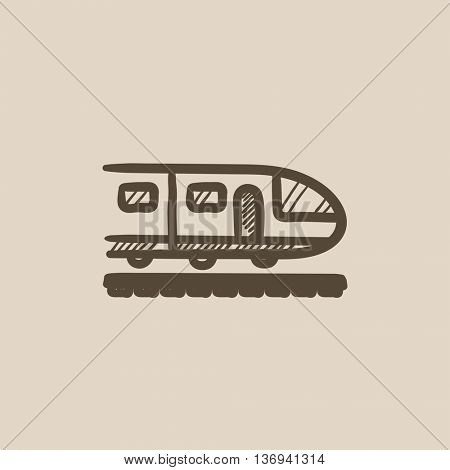 Modern high speed train vector sketch icon isolated on background. Hand drawn Modern high speed train icon. Modern high speed train sketch icon for infographic, website or app.