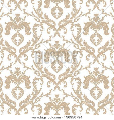 Vintage Floral ornament damask pattern. Elegant luxury texture for texture fabric backgrounds and invitation cards. Gold white color. Vector