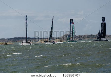 very fast boat sailng in americas cup in the competition in Gothenburg 2015-08-28