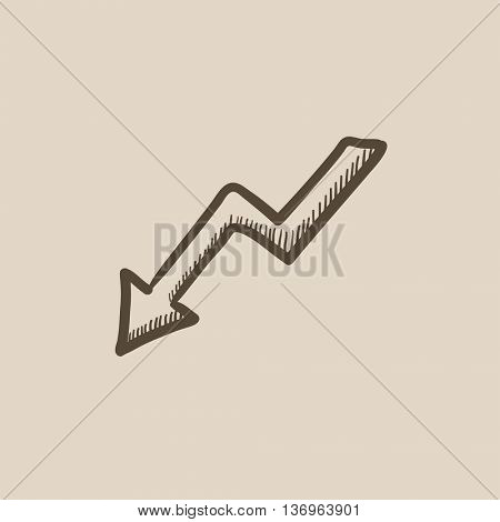 Arrow downward vector sketch icon isolated on background. Hand drawn Arrow downward icon. Arrow downward sketch icon for infographic, website or app.