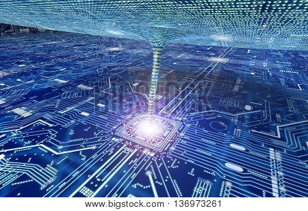 Vortex Sucking Up Data From A Computer Circuitboard