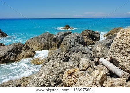 Seascape of Megali Petra Beach, Lefkada, Ionian Islands, Greece
