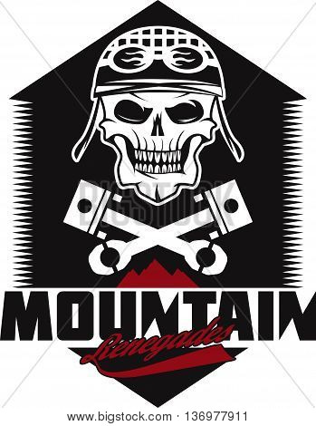 Mountain Renegades Vintage Print With Skull, Pistons Mountains