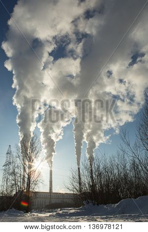 Industrial smoke stack of coal power plant.