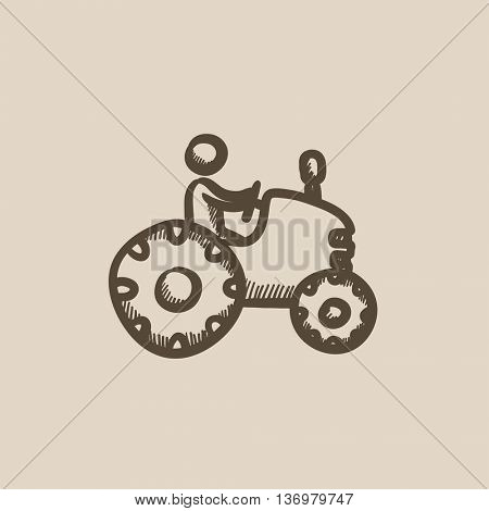 Man driving tractor vector sketch icon isolated on background. Hand drawn Man driving tractor icon. Man driving tractor sketch icon for infographic, website or app.