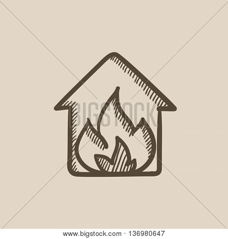House on fire vector sketch icon isolated on background. Hand drawn House on fire icon. House on fire sketch icon for infographic, website or app.