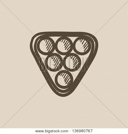 Set of billiard balls in triangle vector sketch icon isolated on background. Hand drawn Set of billiard balls in triangle icon. Set of billiard balls sketch icon for infographic, website or app.