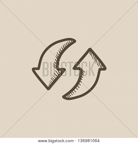 Two circular arrows vector sketch icon isolated on background. Hand drawn Two circular arrows icon. Two circular arrows sketch icon for infographic, website or app.