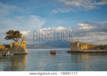 Panoramic view of the port of Nafpaktos town, Western Greece