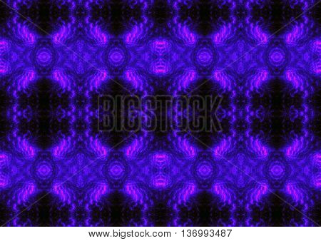 Abstract geometric seamless background. Ornate diamond and octagon pattern turquoise with dark blue wiggly outlines and purple elements.