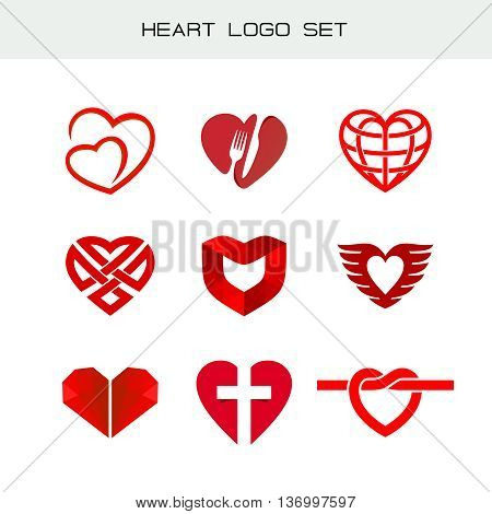 Heart logo set. Red heart symbols. Heart icon for different appliance.