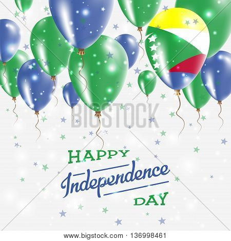 Comoros Vector Patriotic Poster. Independence Day Placard With Bright Colorful Balloons Of Country N