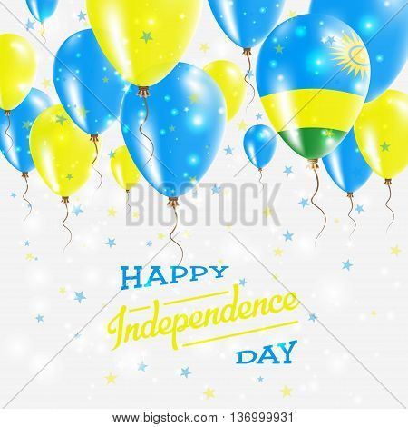Rwanda Vector Patriotic Poster. Independence Day Placard With Bright Colorful Balloons Of Country Na