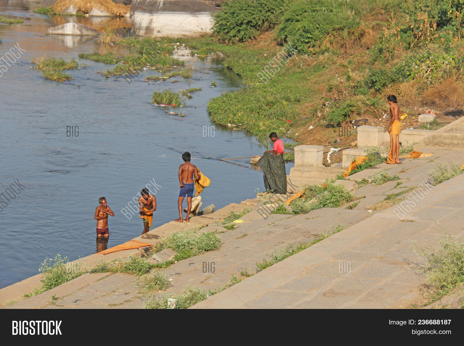 India Hampi 02 Image Photo Free Trial Stock India Hampi 02 February 2018 Bath Day On The River In Village