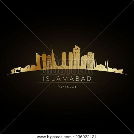 Golden Logo Islamabad Skyline. Vector Silhouette Illustration