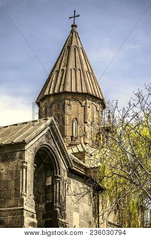 Side View Of The Dome And The Entrance To The Church Of St. Marine Through The Park In The City Of A